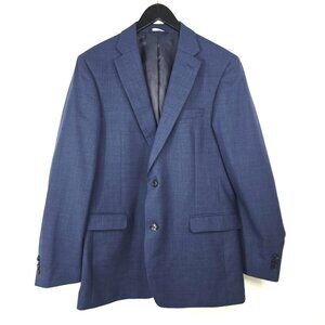 Saks Fifth Avenue Navy Black Modern Fit Two Button Wool Plaid Blazer 42 Long